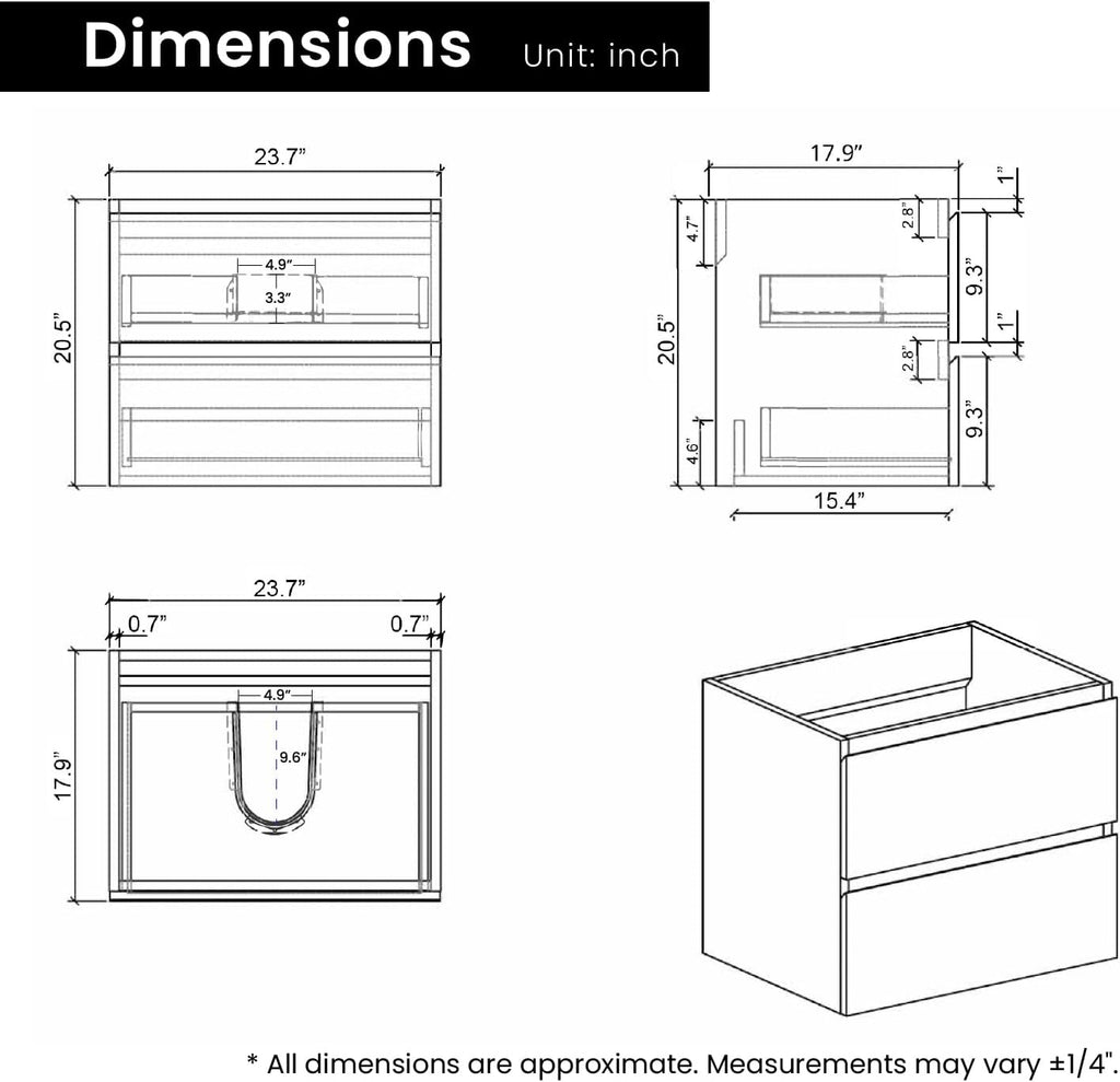 24" Floating Bathroom Vanity with Black Sink, Modern Bathroom Cabinet with Top and Soft Close Drawers