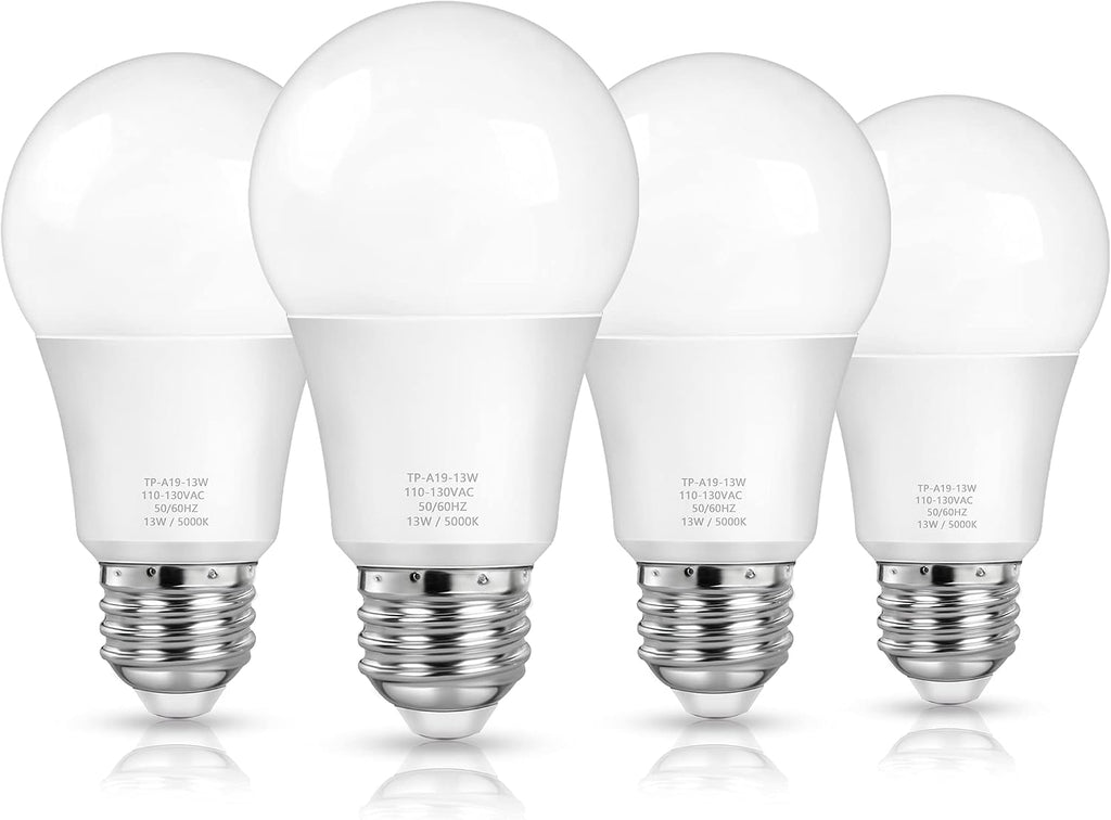 A19 LED Light Bulbs, 100 Watt Equivalent LED Bulbs, Daylight White 5000K, 1500LM, E26 Base, Non-Dimmable, 13W Bright