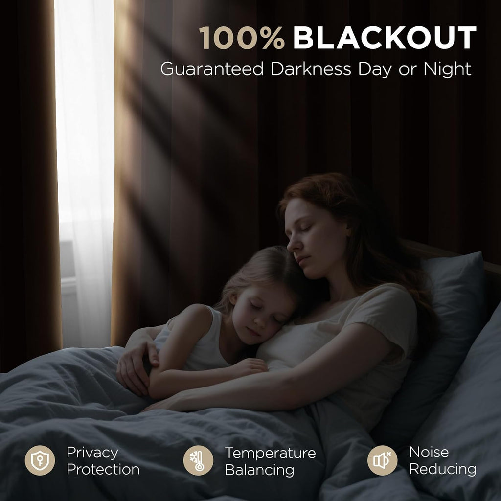 Golden Brown 100% Blackout Curtains 96 Inch 2 Panels, Luxury Thermal Brown Velvet Curtains for Bedroom Living Room