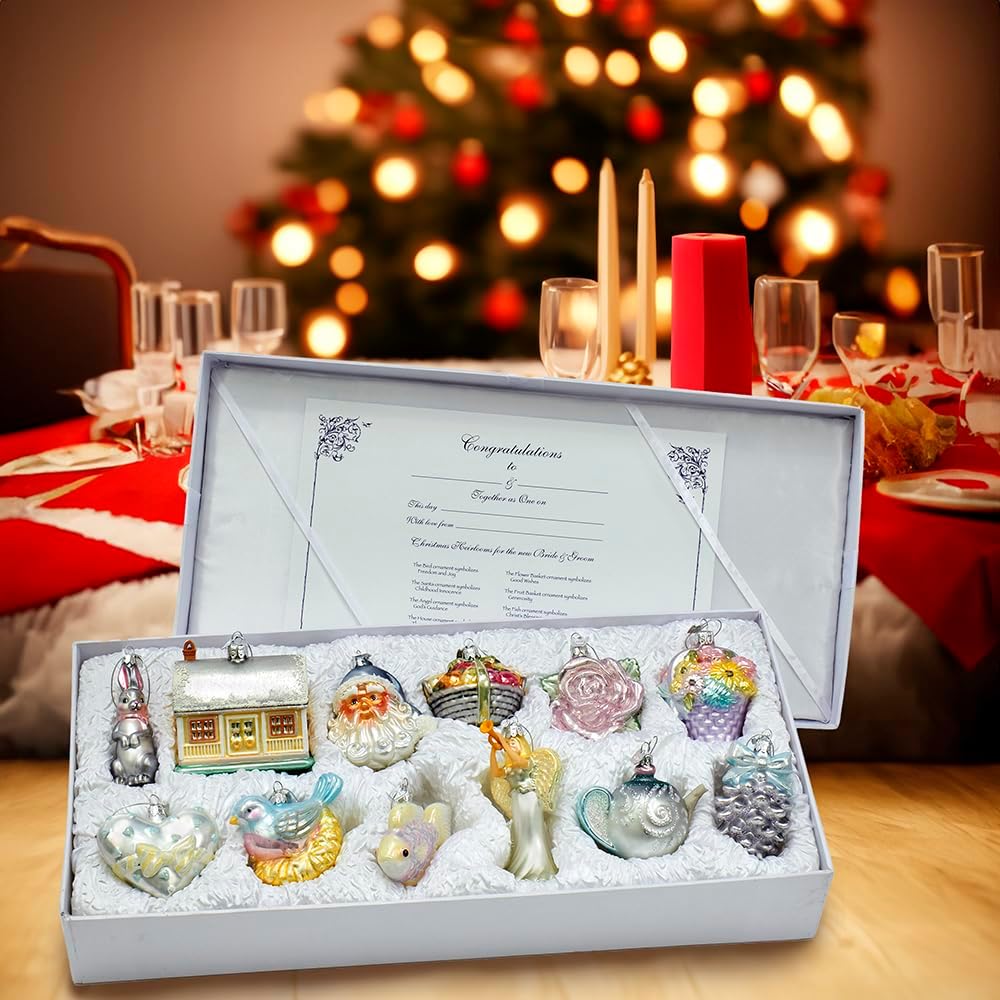 3 to 4.375-Inch Glass Bridal Ornament Set, 12 Piece Set