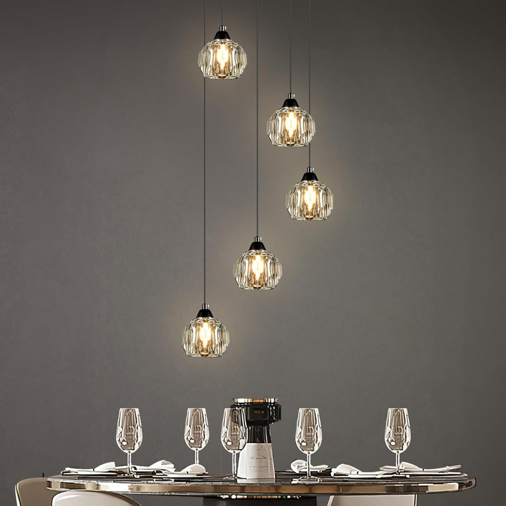 Crystal Chandeliers for Dining Room Lights Fixture Over Table, 5-Light Black Modern Pendant Light Fixture_Crystal Chandeliers for Living Room Kitchen Island Staircases Foyer Hallway Bar A116-B0DSVJ53Y6