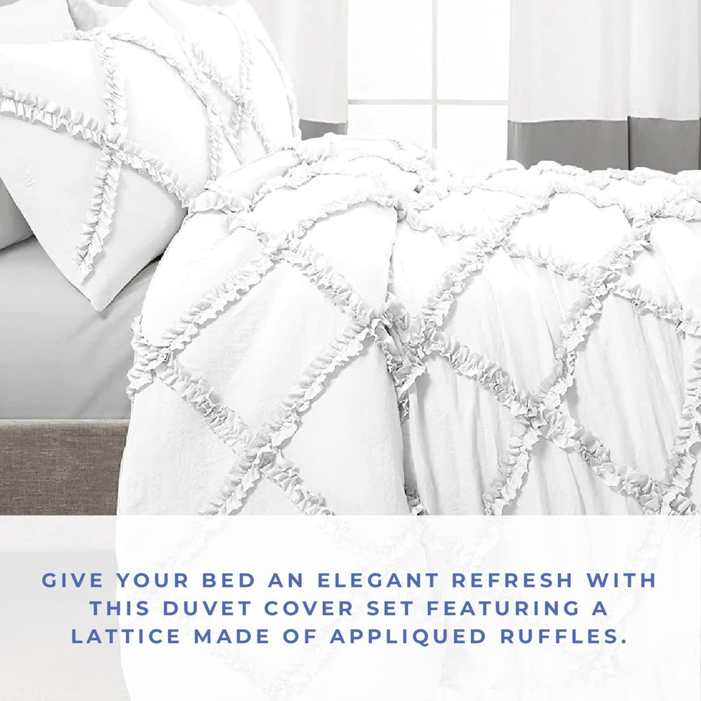 3 Pc Diamond Ruffle Duvet Cover Set Queen Size-100% Egyptian Cotton 600 Thread Count - Durable Decorative Bedding