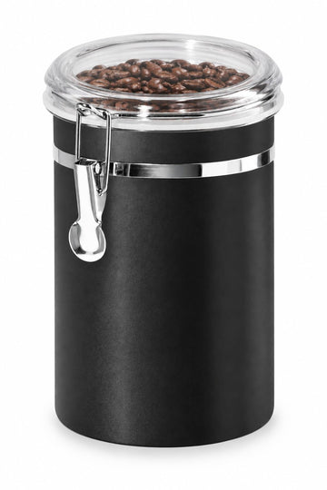 Stainless Steel Kitchen Canister 62 fl oz, Black - Airtight Clamp Lid, Clear See-Thru Top - Ideal Storage, Food