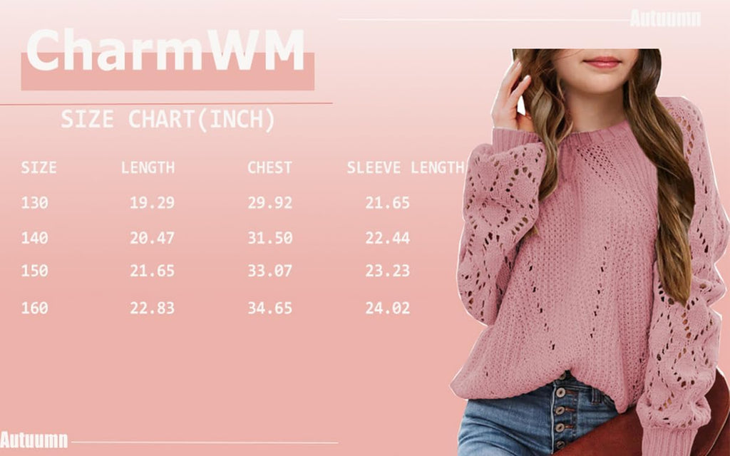 Crochet Long Sleeve Crewneck Pullover Sweaters Kids Fall Winter Knit Jumper Tops