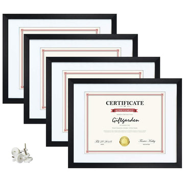 Black 8.5 x 11 Picture Frame with Mat, 10x12 Frame Matted to 8.5x11 Award Certificate Document Photo, Wall or