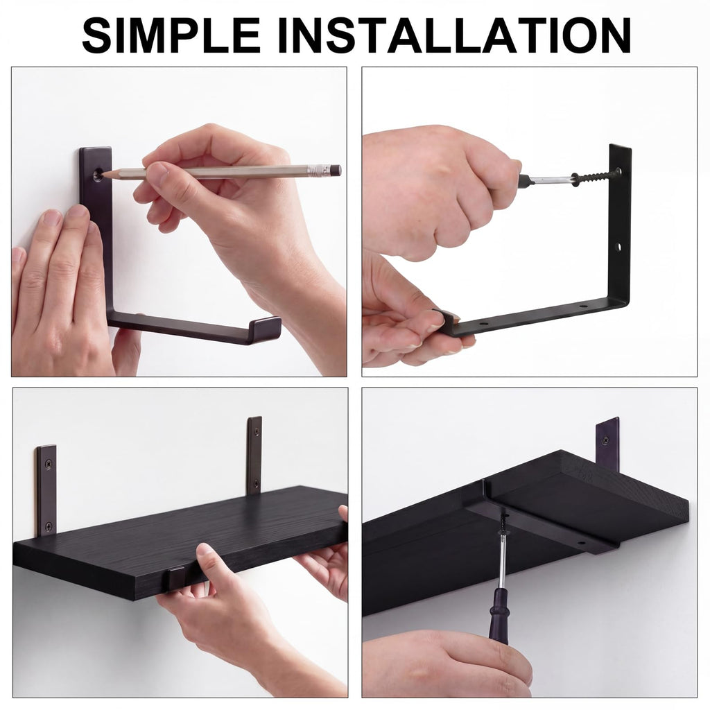 Floating Shelves for Wall, Wood, Set of 5, Width 4.75 Inches, Black