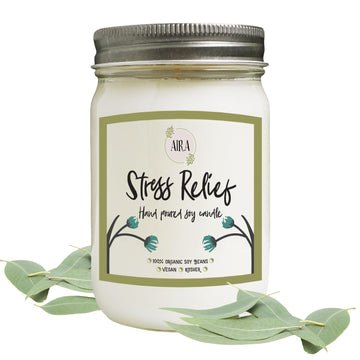 Soy Candle - Stress Relief Eucalyptus & Spearmint - 12 oz Mason Jar - Hand-Poured USA - Long-Lasting Vegan Soy Wax
