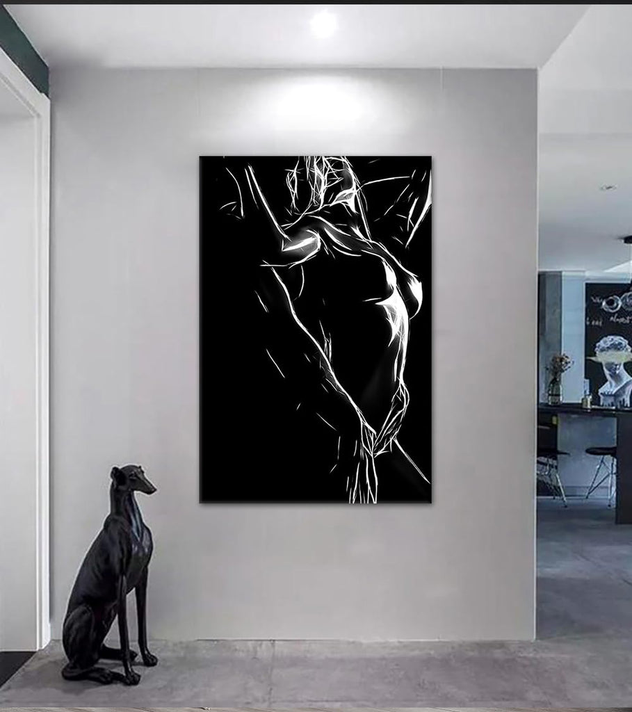 Minimalist Woman Body Canvas Wall Art - Abstract Black White Sexy Female Figure Line Art Print Modern Sensual Artwork