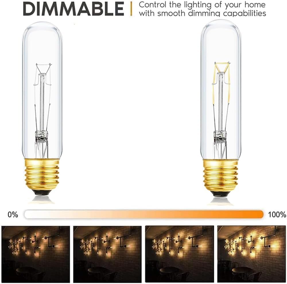 25 Watt T10 Clear Tubular Incandescent Light Bulb, Vintage Style Showcase Bulb,Showcase lamp, 2700K Soft White, E26