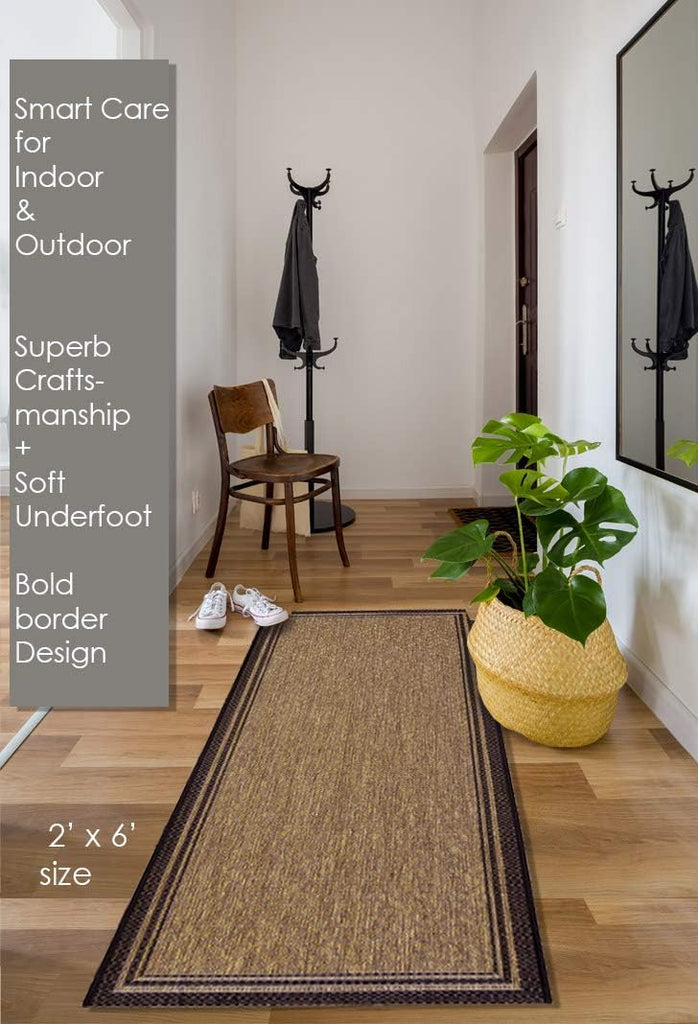 Indoor Outdoor Classic Flatweave Area Rug, Stain & UV Resistant Carpet, Deck, Patio, Poolside & Mudroom, 2x6 Ft