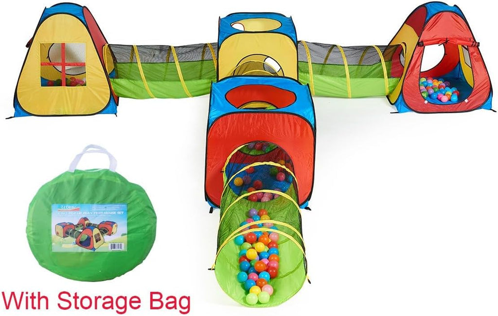 8 in 1 Pop Up Kids Play Tent with 4 Tunnel, Indoor/Outdoor Playhouse