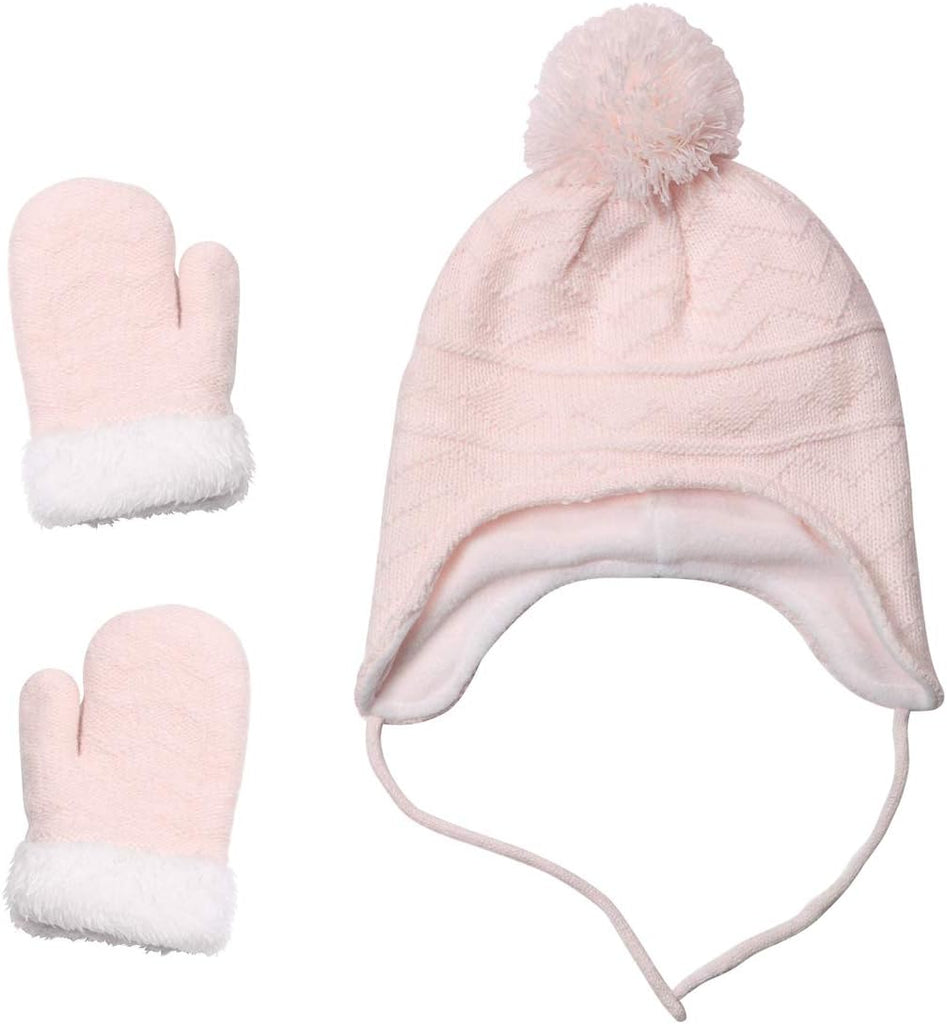 Hats and Gloves Set for Kids Toddler Baby Girls Boys Warm Earflap Beanie Fleece Hats Mittens
