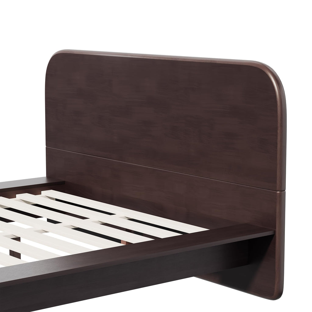 Queen Walnut Platform Bed with Rounded Headboard