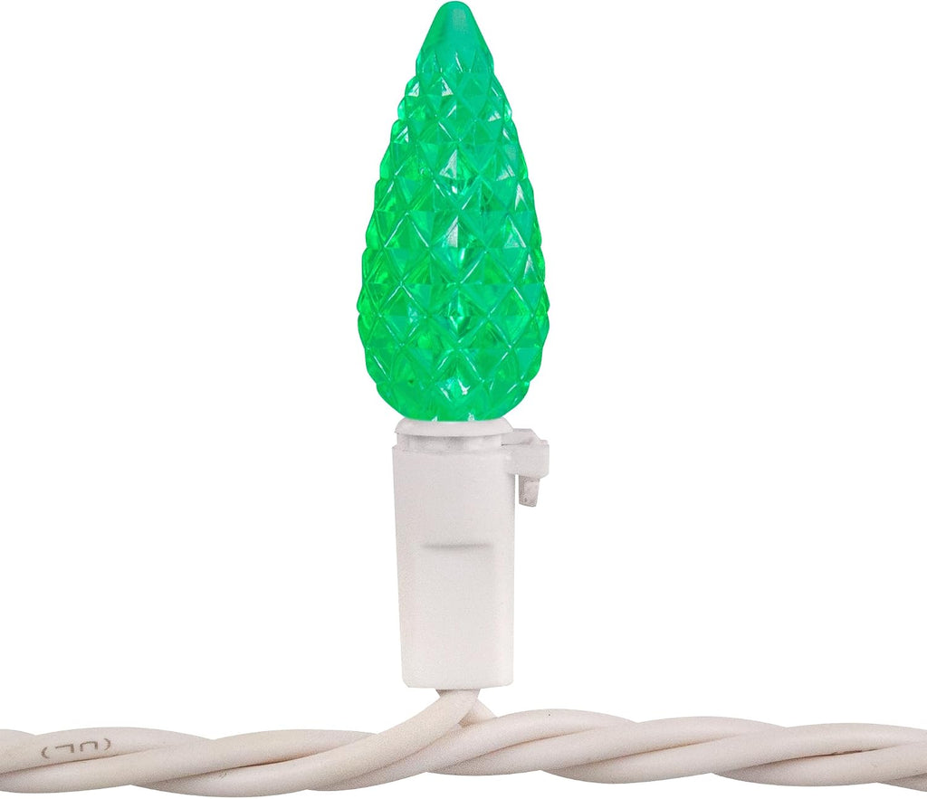 LED C6 Faceted Christmas Lights - Green - 22.5' White Wire - 70ct