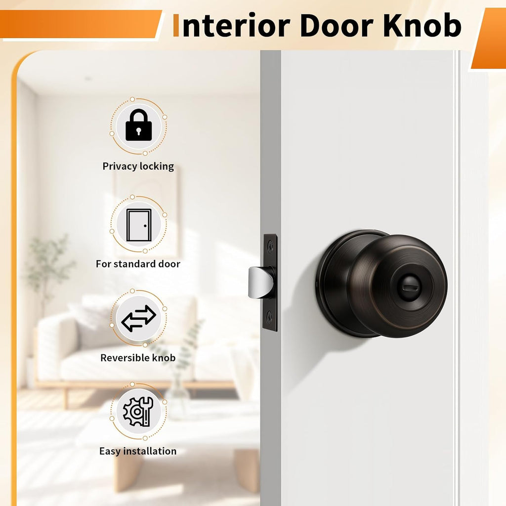 Privacy Door Knob Bed Bathroom Interior Door Handle Lock Oil Rubbed Bronze