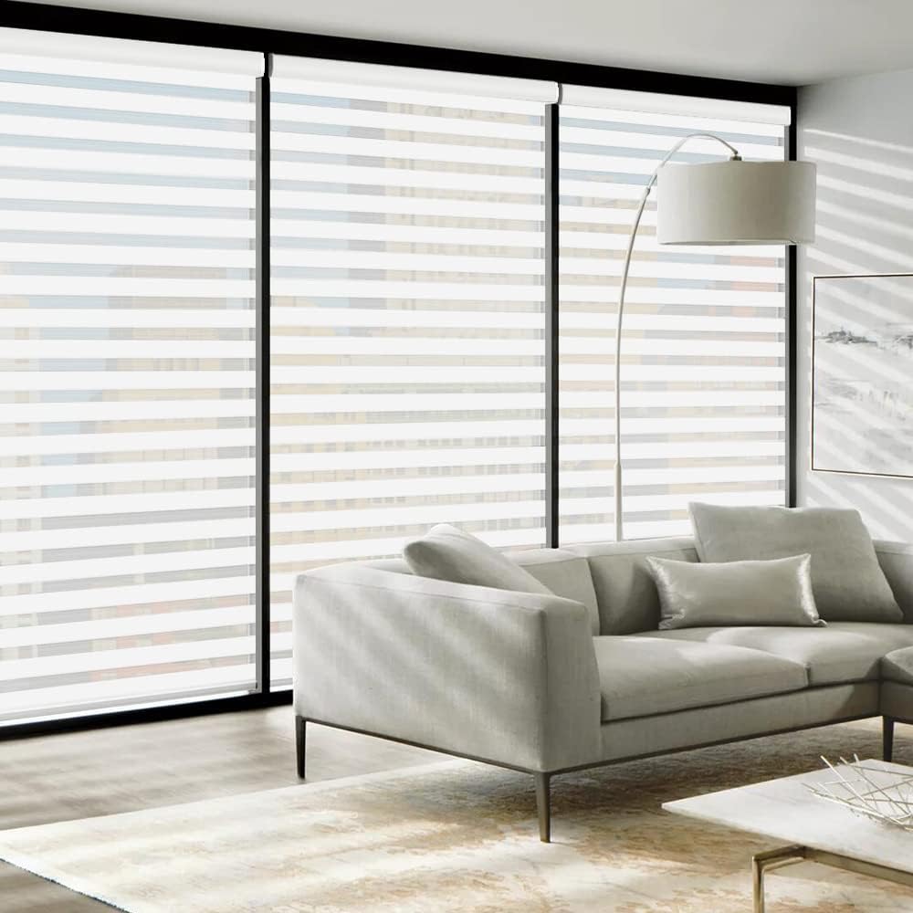 Cordless Zebra Blinds Roller Shades for Window-Dual Layer Sheer Blinds Light Control with Valance Day Night Privacy