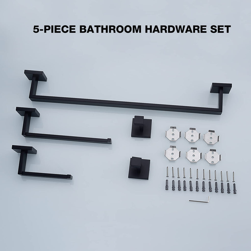 Matte Black 5-Piece Bathroom Hardware Set Wall Mount