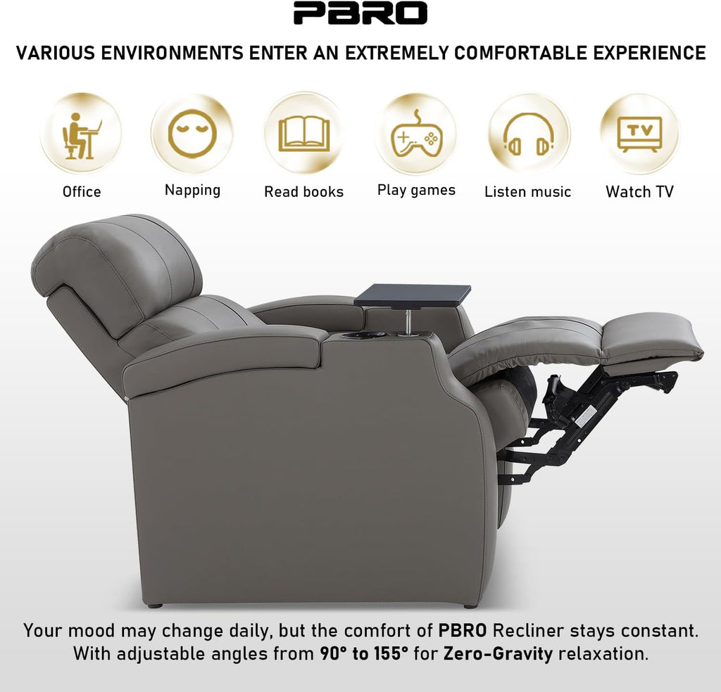 Home Theater Seating Top Grain Leather Loveseat Power Recliner Reclining Chair Zero Gravity Sofa Electric Gaming