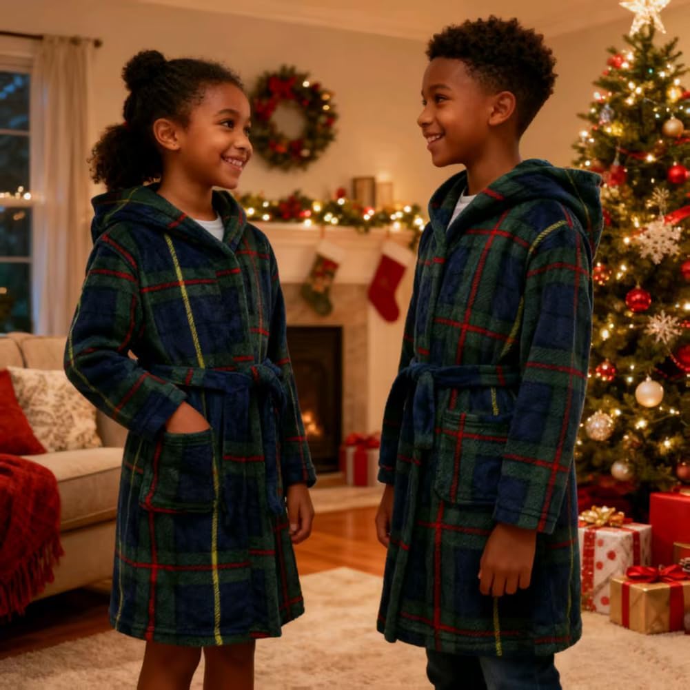 Boys Girls Robes Kids Toddler Flannel Hooded Bathrobe Pajamas Sleepwear