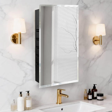 16x26'' Bathroom Medicine Cabinet Mirror with Storage, Surface Mount or Recessed Medicine Cabinet with 4-Tiered