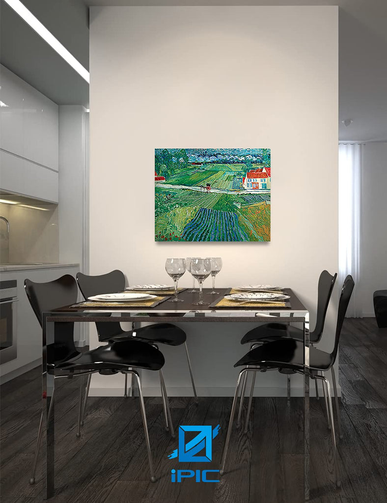 Carriage and Train Landscape, Van Gogh Canvas Wall Art, 20x16 in