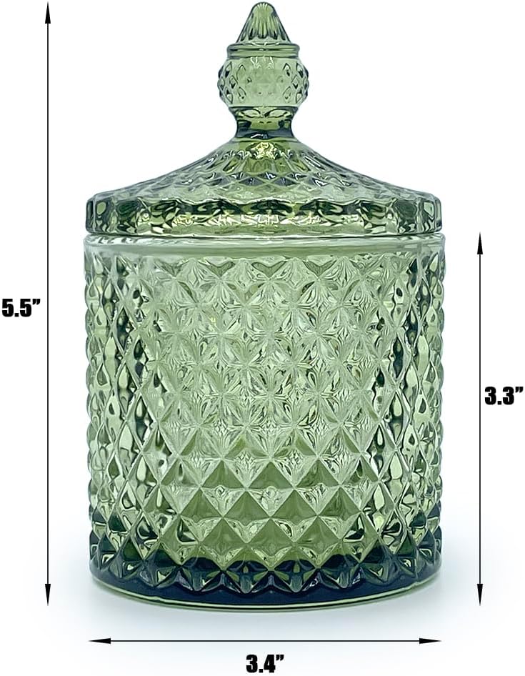 Colorful Glass Jar With Lid,Candy Cookie Jars,Jewelry Box,Christmas Decorative Jar(Olive Green)