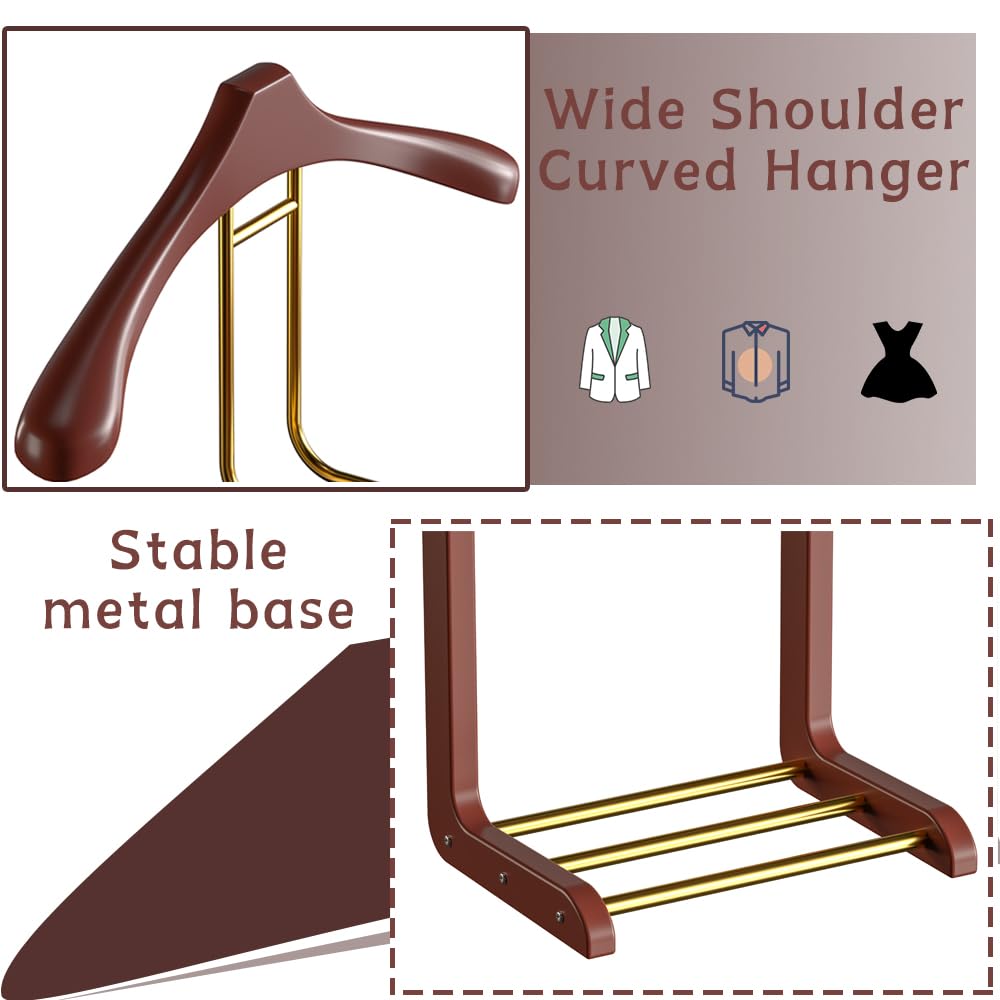 Suit Valet Stands for Women and Men, Wood Valet Stand with Base, Wardrobe Suit Valet Stand Organizer with Trouser Bar