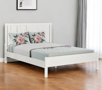 Shiplap Texture Solid Wood King Bed Frame, White