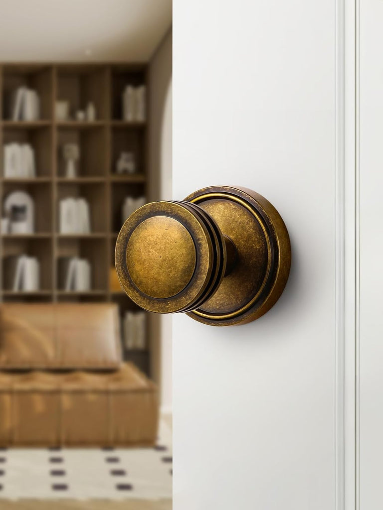 1 Pack Antique Brass Bronze Door Knobs Passage Door Knob Interior Door Handle for Hall and Closet Zinc Alloy