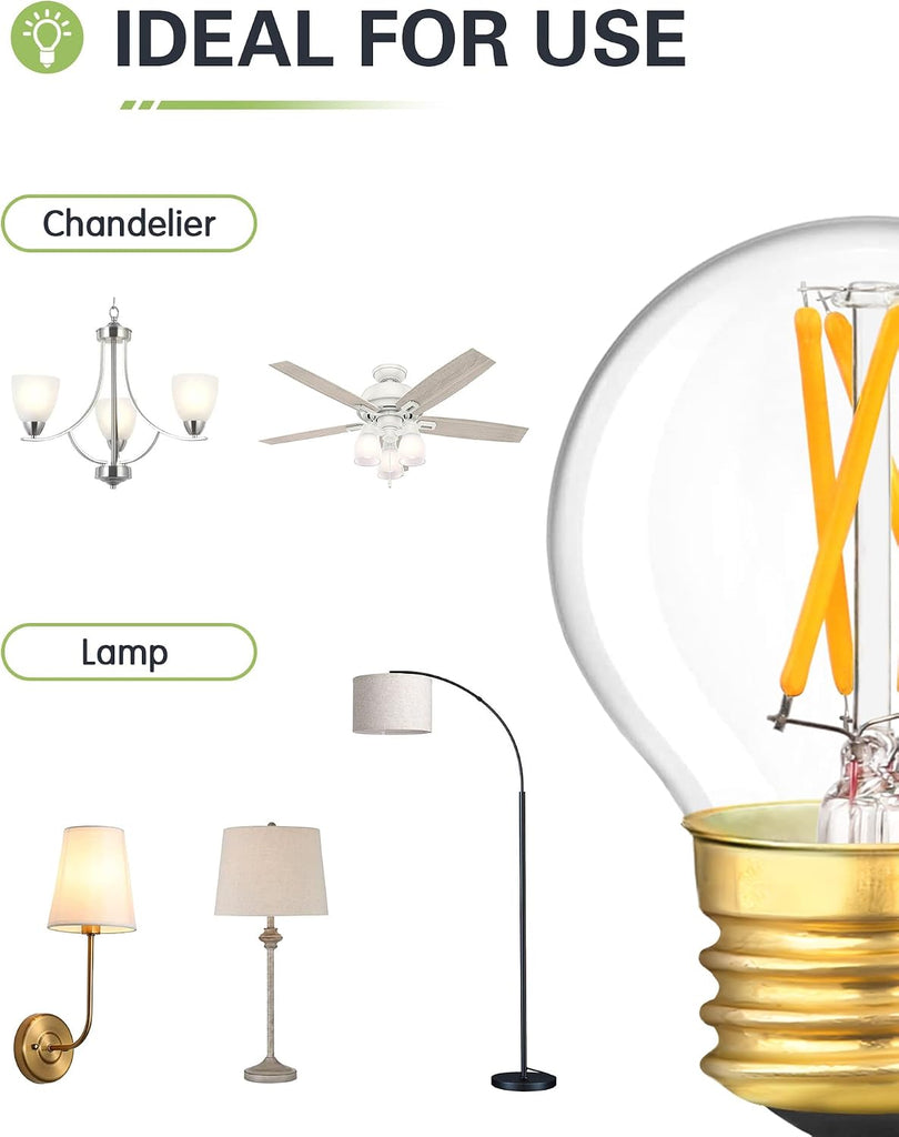 Dimmable E26 LED Ceiling Fan Light Bulbs A15 E26 LED Bulb 40W Equivalent Small Standard Base Edison Bulb Warm White
