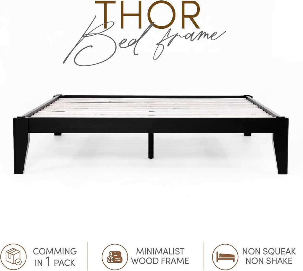 Japanese Joinery Bed Frame, Solid Wood (Midnight Charcoal)