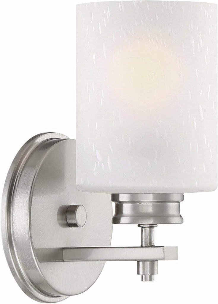 Phoebe 8" Modern Industrial Wall Sconce Vanity | Elegant Frosted Seeded Glass Cylinder Shade, Sleek Brushed Nickel