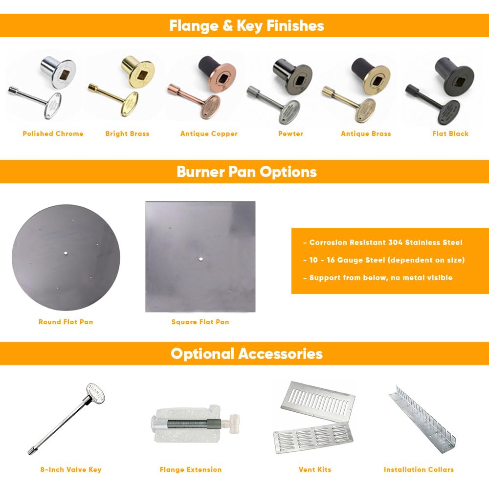 Penta Match Lit Fire Pit Burner Kit with 18-Inch Stainless Steel Burner, Propane, Polished