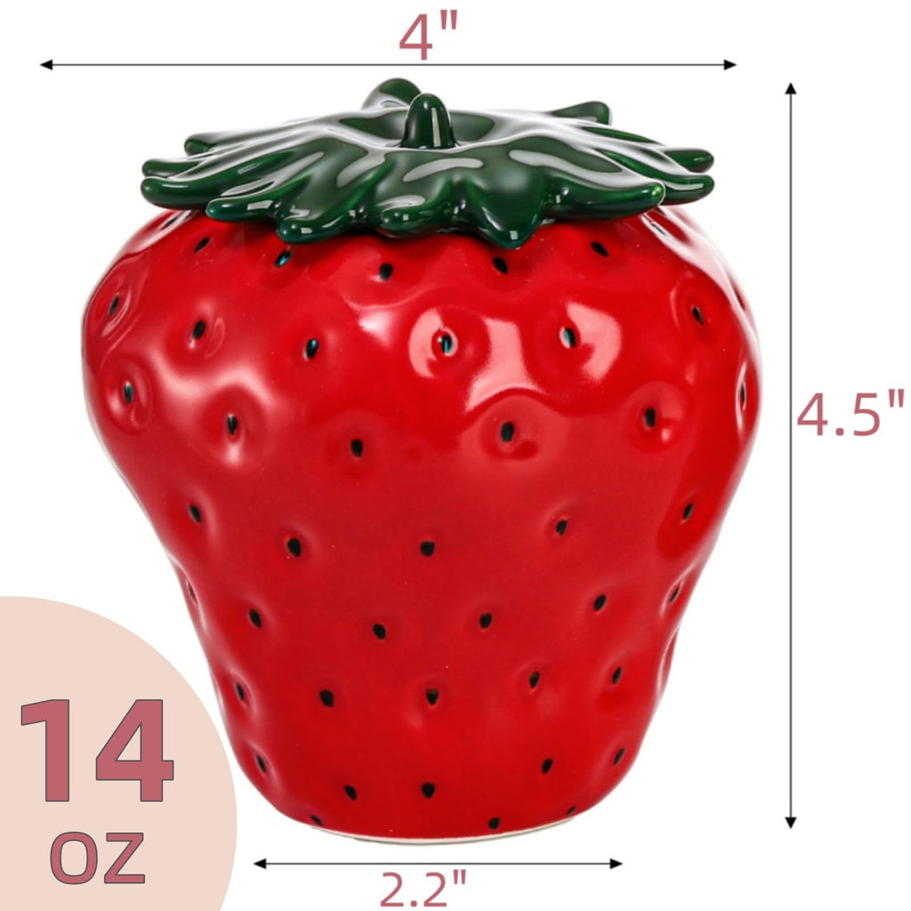 2 Pack Strawberry Storage Jars, 14 OZ Ceramic Cookie Containers with Airtight Lids, Cute Sugar Canisters Set, Candy