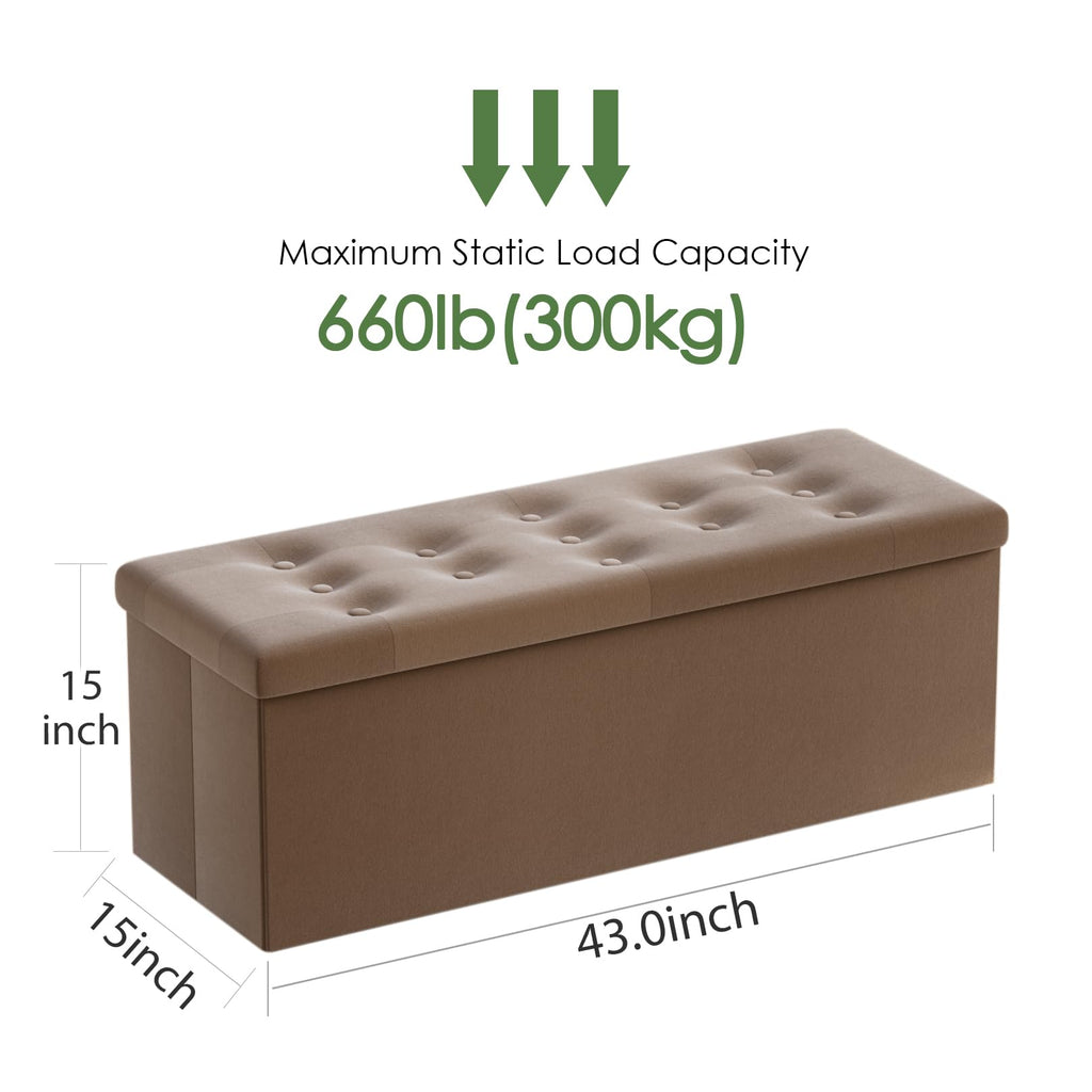 Jumbo Ottoman with Storage [1-Pack] Velvet Folding Small Square Foot Stool with Lid Bedroom Coffee Table Dorm Dark