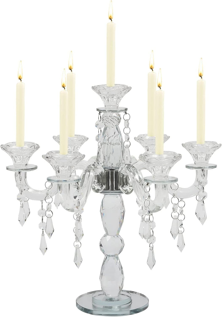 7 Arm Crystal Floor Candelabra Wedding Table Centerpieces,14 Inches Tall Candlesticks Candle Holder Stand for Dinner