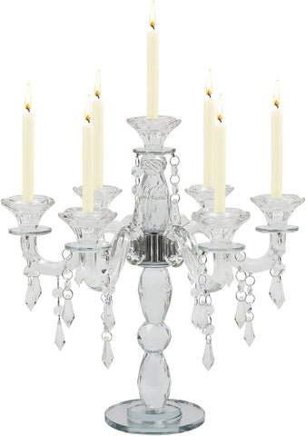 7 Arm Crystal Floor Candelabra Wedding Table Centerpieces,14 Inches Tall Candlesticks Candle Holder Stand for Dinner