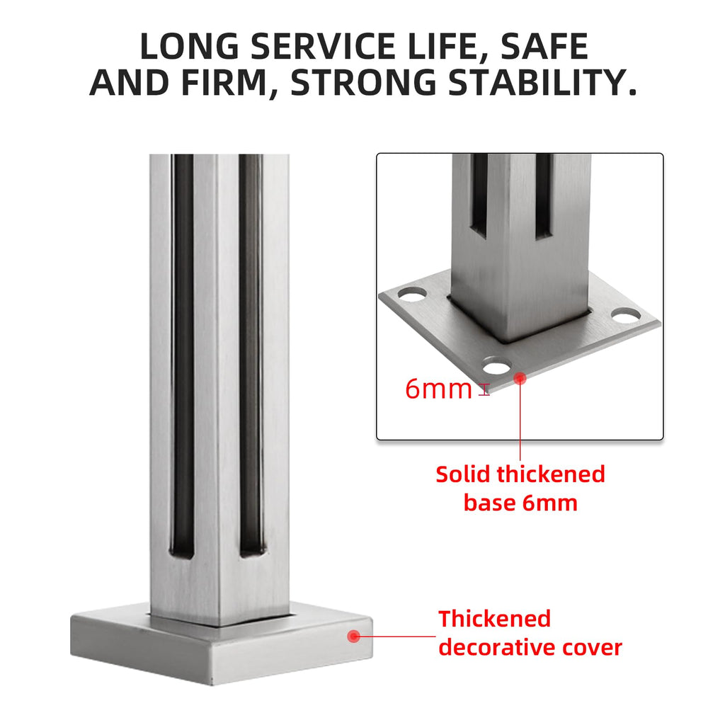 Glass Railing Post, No-Punch / 304 Stainless Steel Glass Railing Spigot with Slots & Base, Heavy-Duty Clamp Bracket