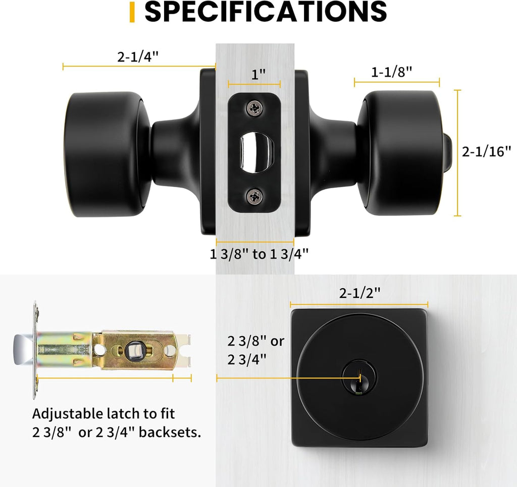 Matte Black Exterior Door Knobs Keyed-Alike, Door Lock 1 Pack