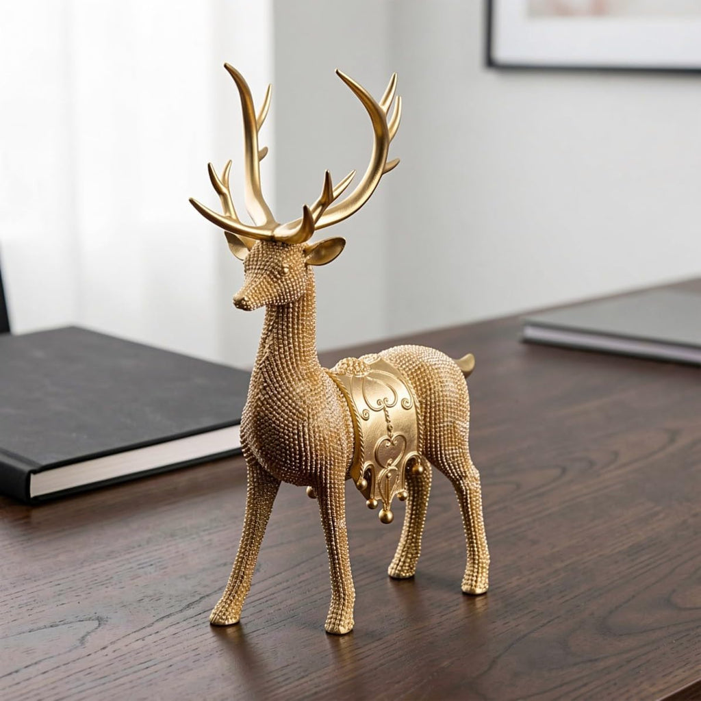 Xmas Deer Statue Set Decoration, Golden Resin