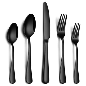 20 Piece Black Silverware Set, Stainless Steel Flatware Set for 4 Food Grade Novelty Flatware Cutlery Utensil Set