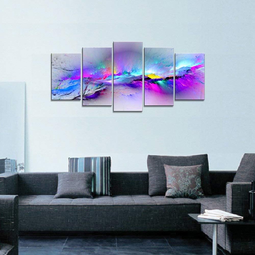 Changing Colors Giclee Canvas Prints 5 panels Modern Artwork Landscape Pictures to Photo Printed on Abstract Canvas