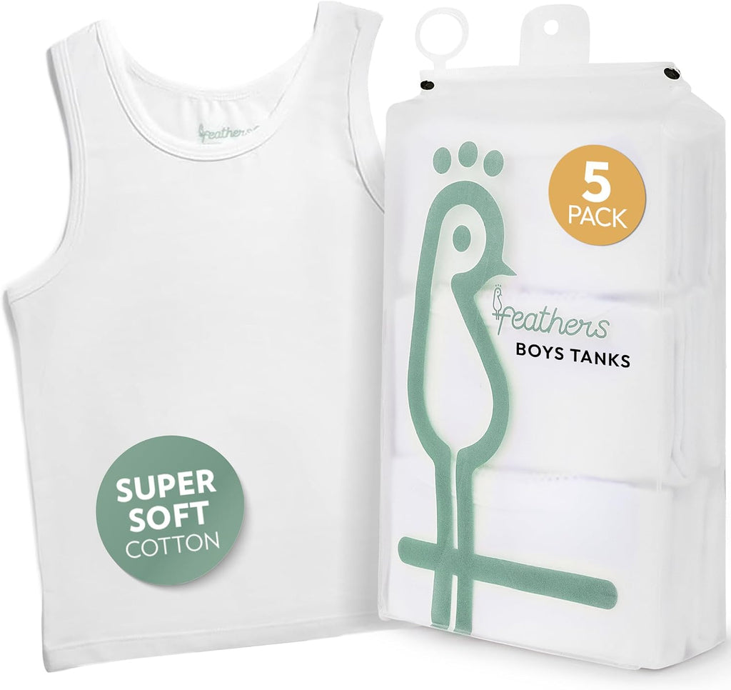 Boys White Tank Top Cotton Undershirts 5 Pack
