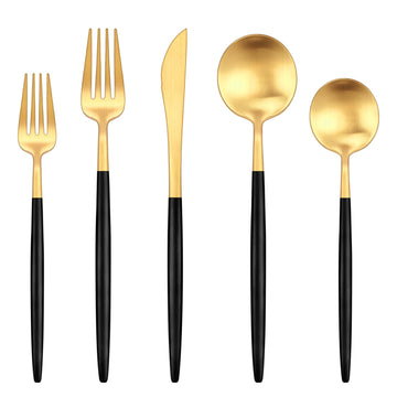 Gold and Black Silverware Set, 60-Piece Modern Silverware Set for 12 with Matte Knives Forks Spoons Flatware Set