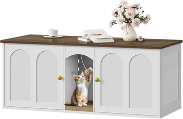 47.2'' Cat Litter Box Enclosure for 2 Cats with Scratch Pad
