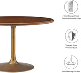 Lippa 48 Inch Round Wood Dining Table with Metal Pedestal in Brass Walnut - Modern Industrial Dining Table for 4