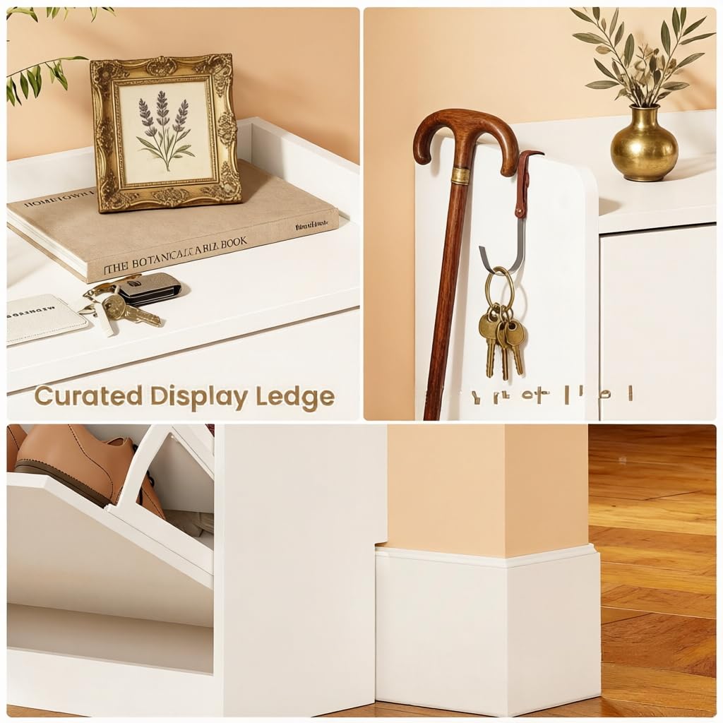 Shoe Cabinet Organizer with 3 Flip Drawers, Narrow Shoe Rack 31.5" W White