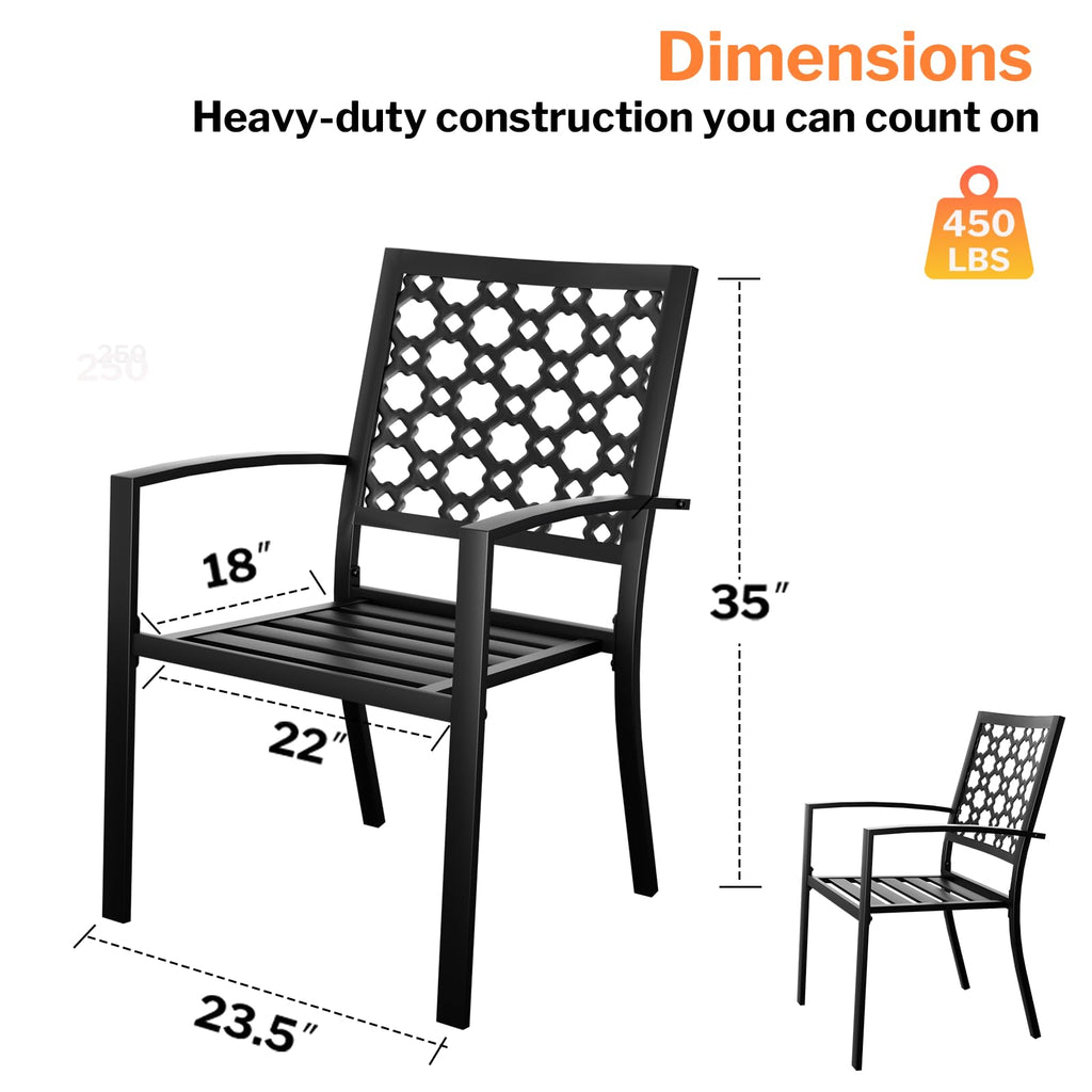 Stackable Patio Chairs Set of 2, Black Powder-Coated Metal Outdoor Dining Chairs, High Back Durable Heavy Duty