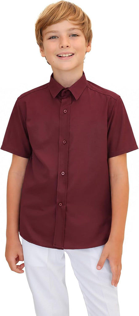 Boys Classic Short Sleeve Button Down Casual Solid Dress Shirt