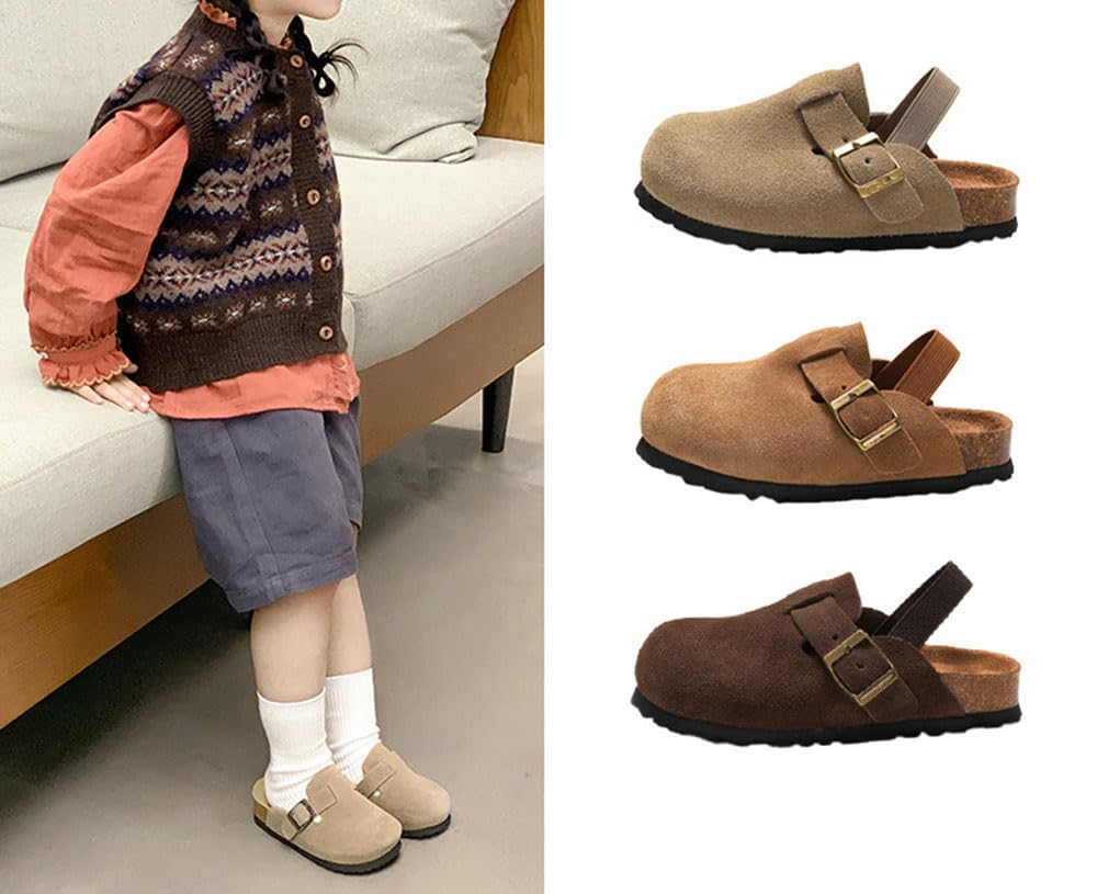 Kids Suede Clogs Toddler Clogs Boys Girls Sandals Cork Adjustable Buckle Mules